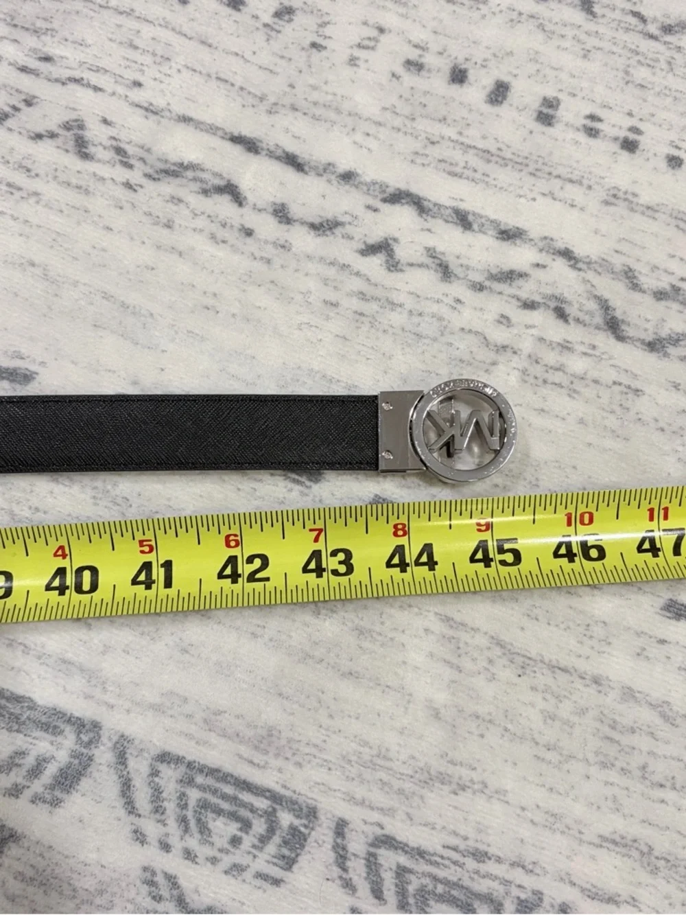 Michael Kors MK Logo Belt Black Silver Buckle Designer Minimalist Mobwife
